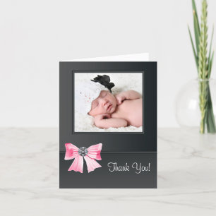 Cartões de agradecimento de fotos de bebê preto ro