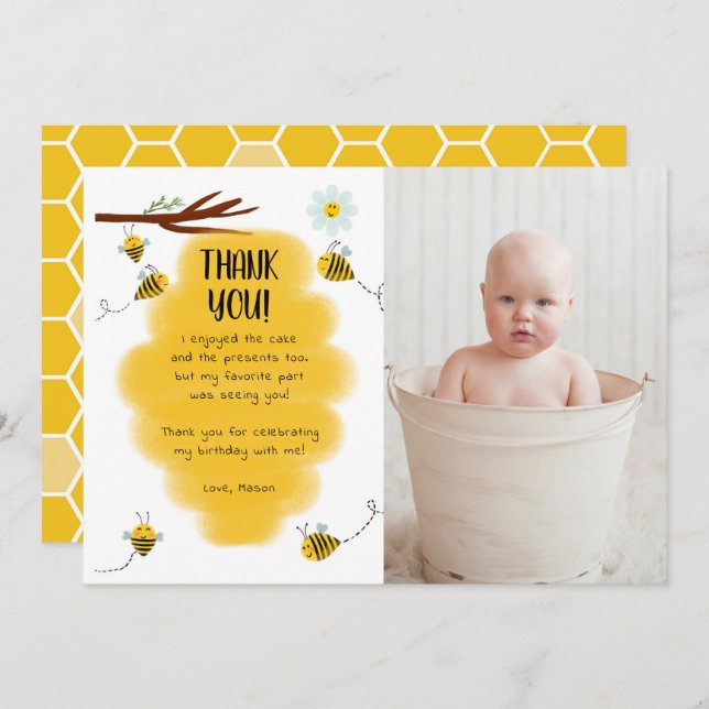 Cartões de agradecimento de fotos de festa de aniv (Frente/Verso)