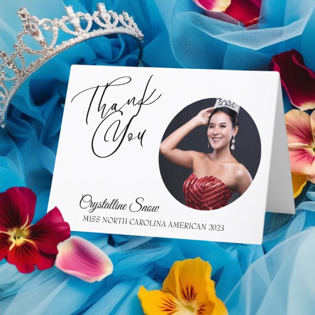 Cartões de Agradecimento de Pageant | Personalizar (Show your gratitude with a personal thank you card for your sponsors, supporters, and pageant staff)