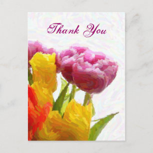Cartões de agradecimento de tulipas roxas e amarel