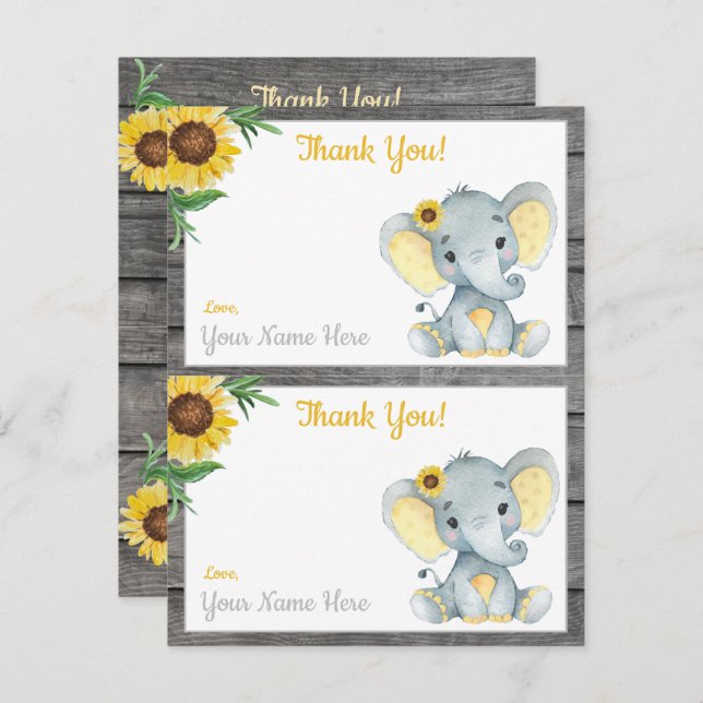 Cartões de Agradecimento Dois Por Página Elefante  (Frente/Verso)