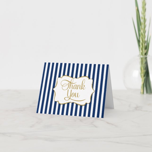 Cartões de Agradecimento Elegantes com Listra Azul (Frente)