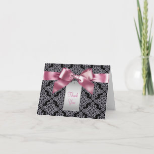 Cartões de Agradecimento Elegantes Rosa e Preto em