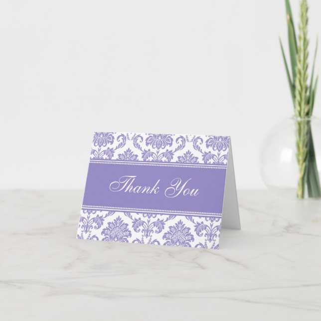 Cartões de Agradecimento em Damask Roxo (Frente)