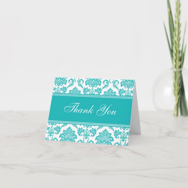 Cartões de Agradecimento em Damask Verde Azul (Frente)