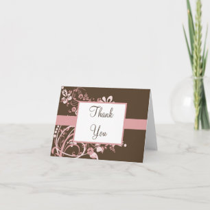 Cartões de agradecimento florais rosa e marrom