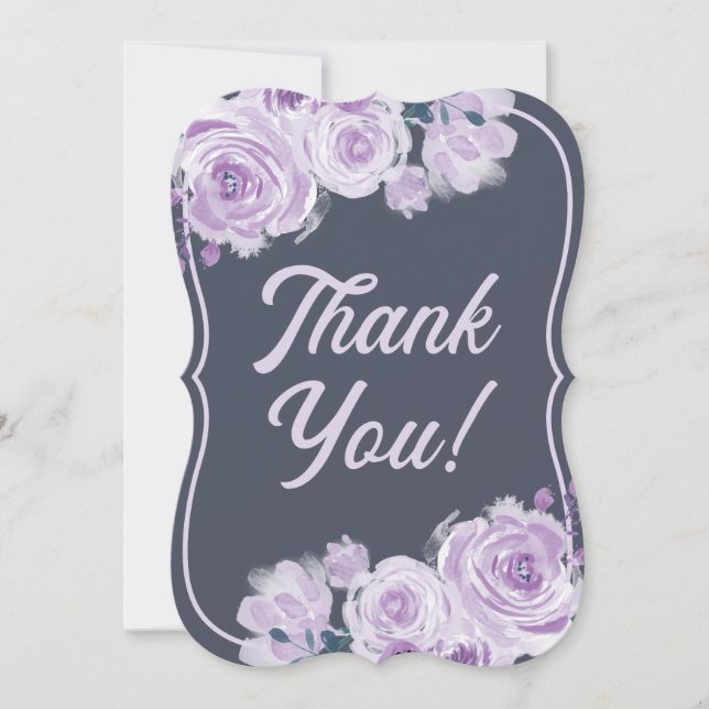 Cartões de Agradecimento Florais Roxo e Azul Chic  (Frente)