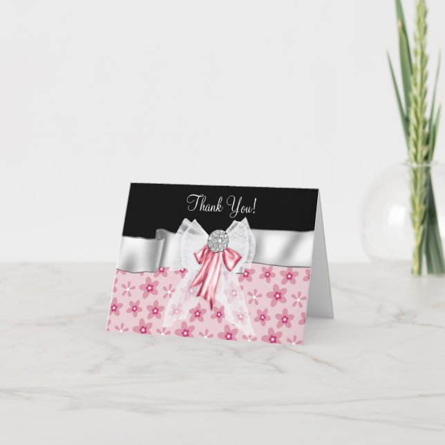 Cartões de Agradecimento Flores Pretas Rosa com La (Frente)