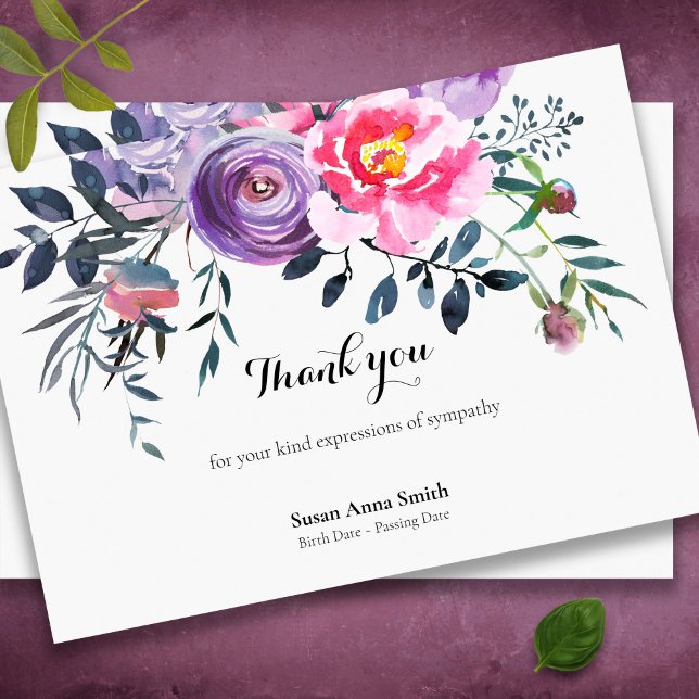 Cartões De Agradecimento Funcional | Blush e Cinza (Pretty Rustic Floral watercolor memorial sympathy bereavement funeral thank you card)