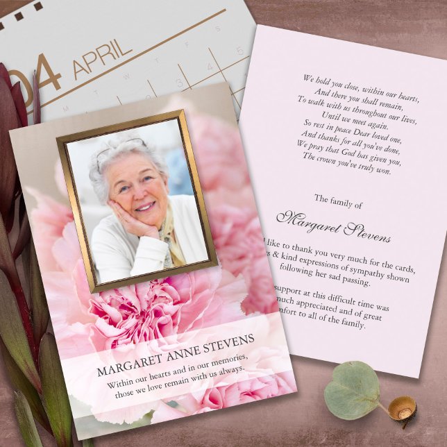 Cartões De Agradecimento Funcional | Bonito Pink P (funeral thank you cards, bereavement, elegant, simple, celebration of life, sympathy card)