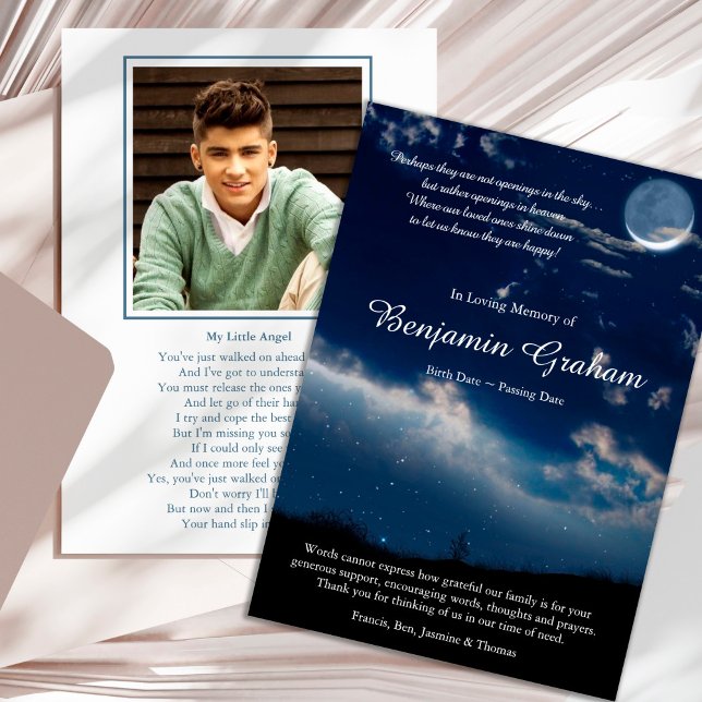 Cartões De Agradecimento Funcional | Estrelas Cele (Heavenly Stars Bereavement Sympathy Celebration of Life Funeral Thank You Card)