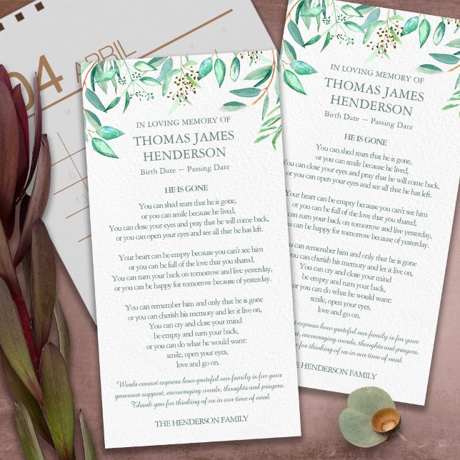 Cartões De Agradecimento Funcional | Eucalyptus (funeral thank you cards, bereavement, elegant, simple, celebration of life, sympathy card)