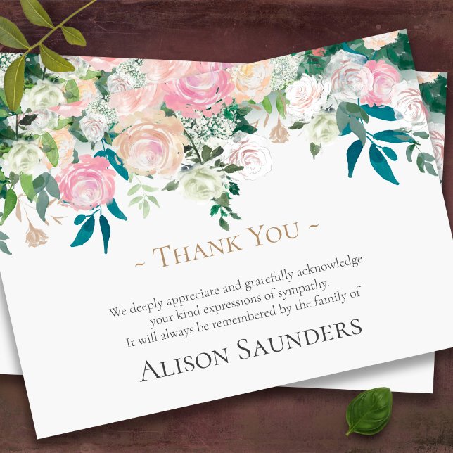 Cartões De Agradecimento Funcional | Flores de Aqu (Pretty Florals bereavement sympathy funeral thank you card)