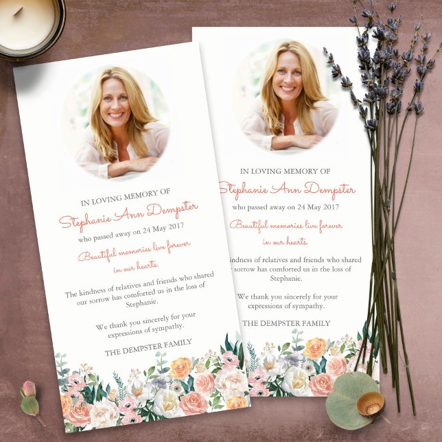 Cartões De Agradecimento Funcional | Foto de Rosas (funeral thank you cards, bereavement, elegant, simple, celebration of life, sympathy card)