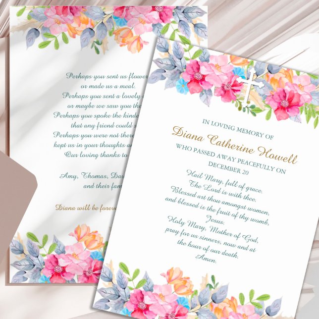 Cartões De Agradecimento Funcional | Jardim Russo (Floral Garden with Cross Sympathy Memorial Bereavement Funeral Thank You Card)