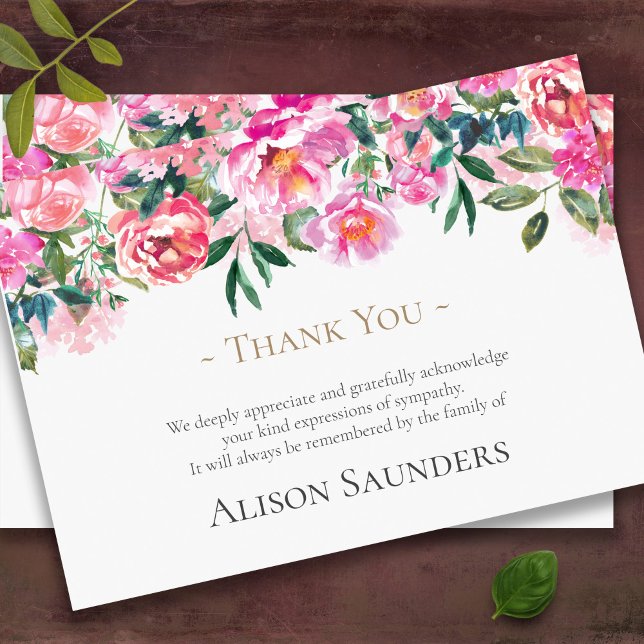 Cartões De Agradecimento Funcional | Peônias de co (pink peonies sympathy bereavement memorial funeral thank you card)