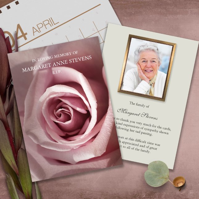 Cartões De Agradecimento Funcional | Rosa Rosa Ros (funeral thank you cards, bereavement, elegant, simple, celebration of life, sympathy card)