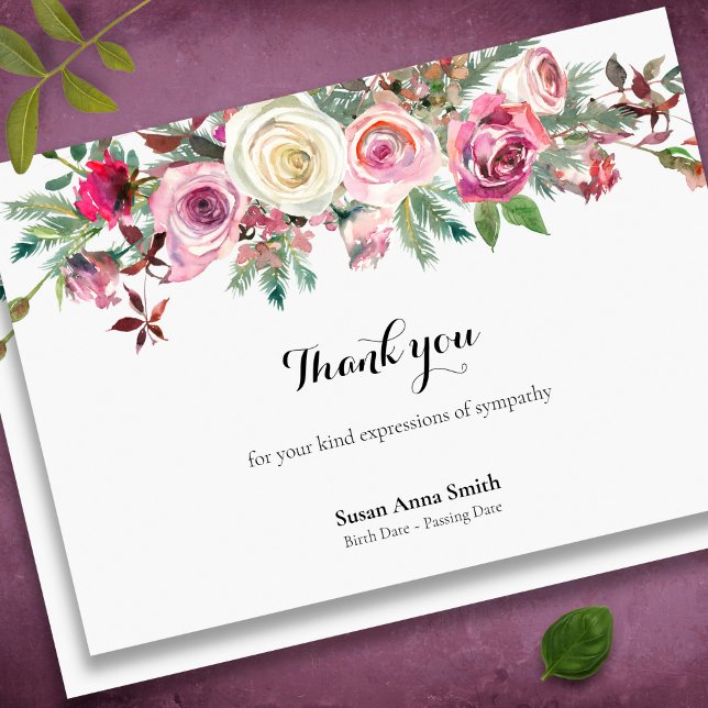 Cartões De Agradecimento Funcional | Rosas congela (Winter roses bereavement sympathy memorial funeral thank you card)