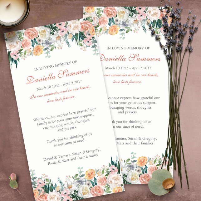 Cartões De Agradecimento Funcional | Rosas de Aqua (funeral thank you cards, bereavement, elegant, simple, celebration of life, sympathy card)