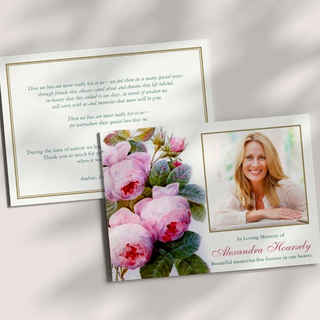 Cartões De Agradecimento Funcional | Rosas Rosa Vi (Sympathy Botanical Pink Peony Roses Memorial Bereavement Funeral Thank You Cards)