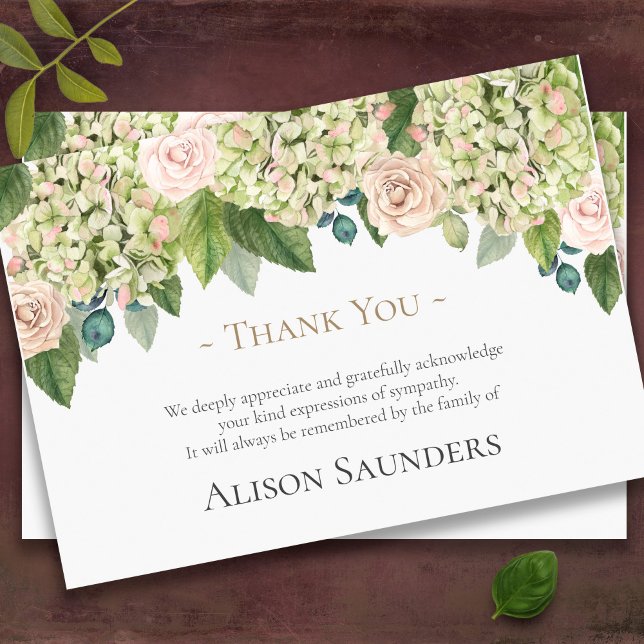 Cartões De Agradecimento Funcional | Rosas Vintage (Sympathy Hydrangea Roses floral drop bereavement memorial funeral thank you card)