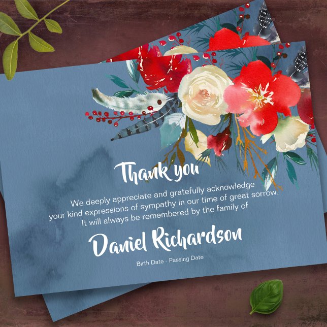 Cartões De Agradecimento Funcional | Scandi Floral (Scandi Boho Floral Bereavement Memorial Sympathy Funeral Thank You Card)
