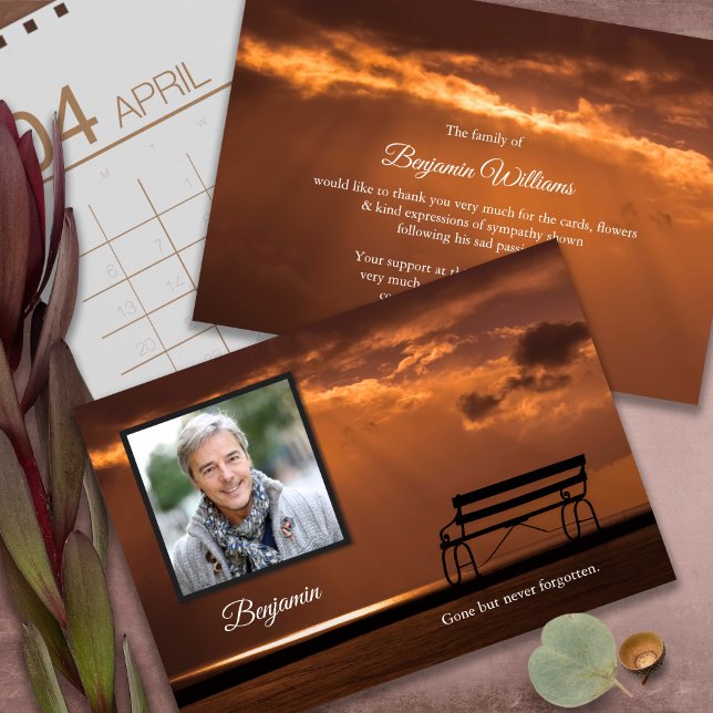 Cartões De Agradecimento Funcional | Sunset com Fo (funeral thank you cards, bereavement, elegant, simple, celebration of life, sympathy card)