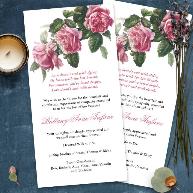 Cartões De Agradecimento Funcional | Tea Rosa 3 an (funeral thank you cards, bereavement, elegant, simple, celebration of life, sympathy card)