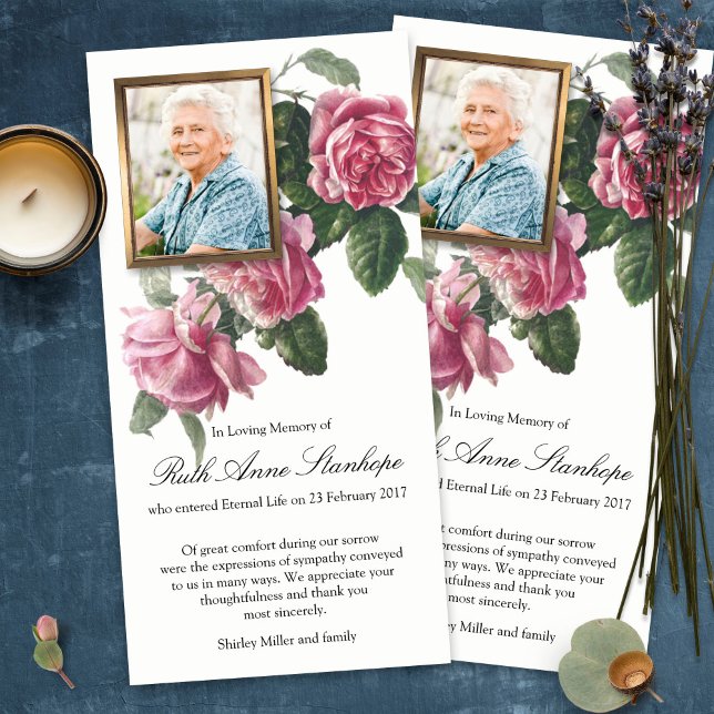 Cartões De Agradecimento Funcional | Tea Rosa e Fo (funeral thank you cards, bereavement, elegant, simple, celebration of life, sympathy card)