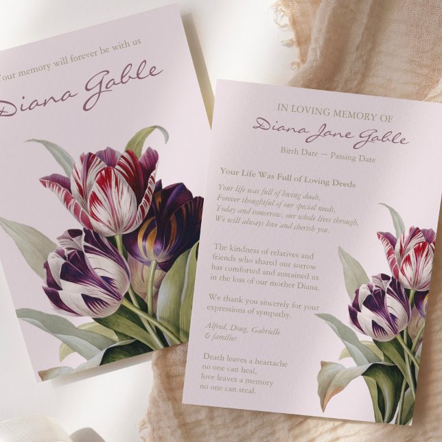 Cartões De Agradecimento Funcional | Tulipas Bonit (Beautiful Tulips Sympathy Bereavement Memorial Funeral Thank You Card)