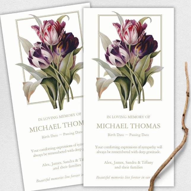 Cartões De Agradecimento Funcional | Tulipas Vinta (funeral thank you cards, bereavement, elegant, simple, celebration of life, sympathy card)