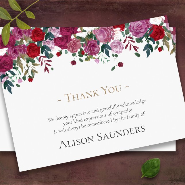 Cartões De Agradecimento Funcional | Vintage Rosas (Pink roses bereavement sympathy memorial funeral thank you card)