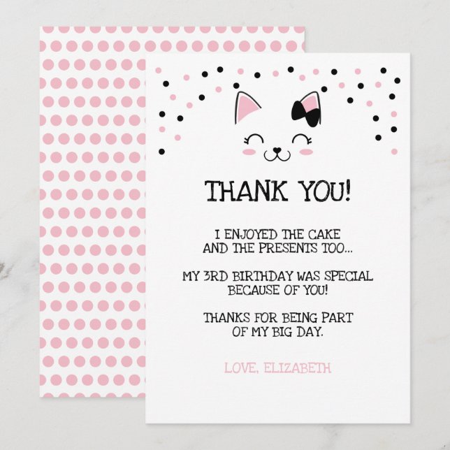 Cartões de Agradecimento Gatinho (Frente/Verso)