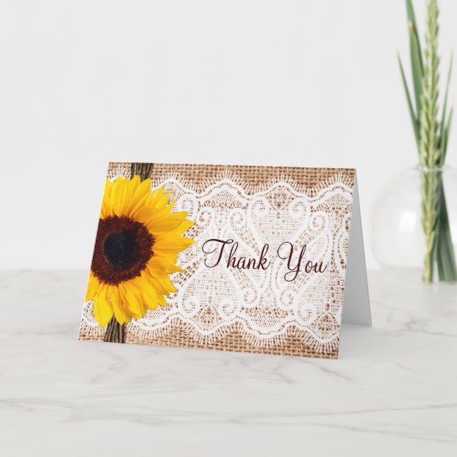 Cartões de Agradecimento Girassol de Renda de Esto (Frente)