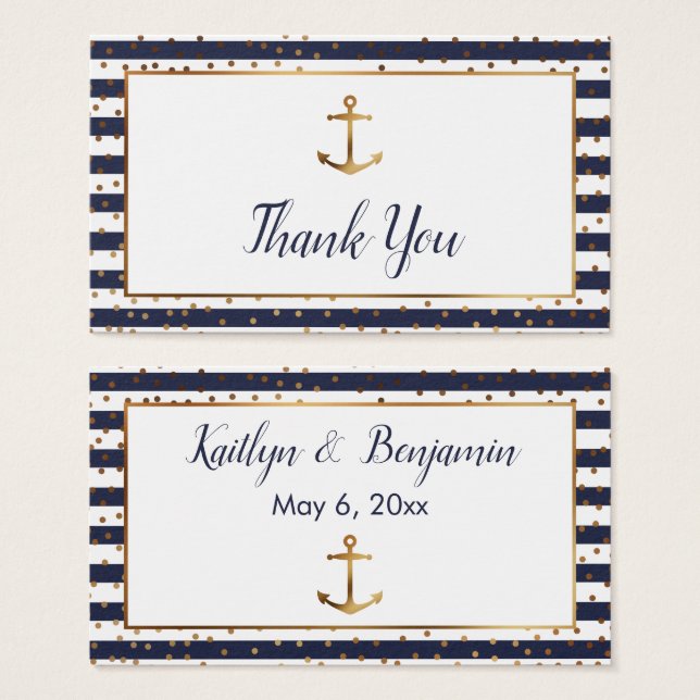 Cartões de Agradecimento Gold Anchor Confetti Navy (Frente & Verso)