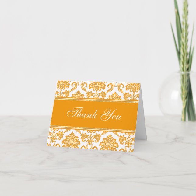 Cartões de Agradecimento Laranja Damask (Frente)