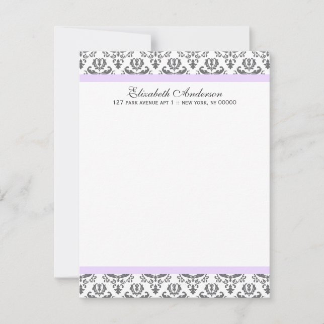 Cartões de agradecimento Lavanda e Cinza Damask (Frente)
