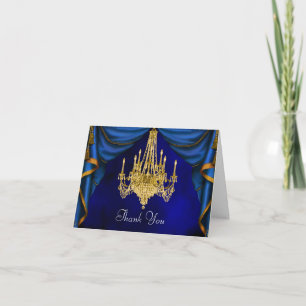 Cartões de Agradecimento Lustre Azul Dourado Marin