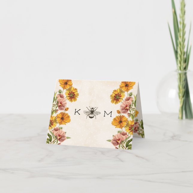 Cartões de Agradecimento Monogram Bumble Bee (Frente)