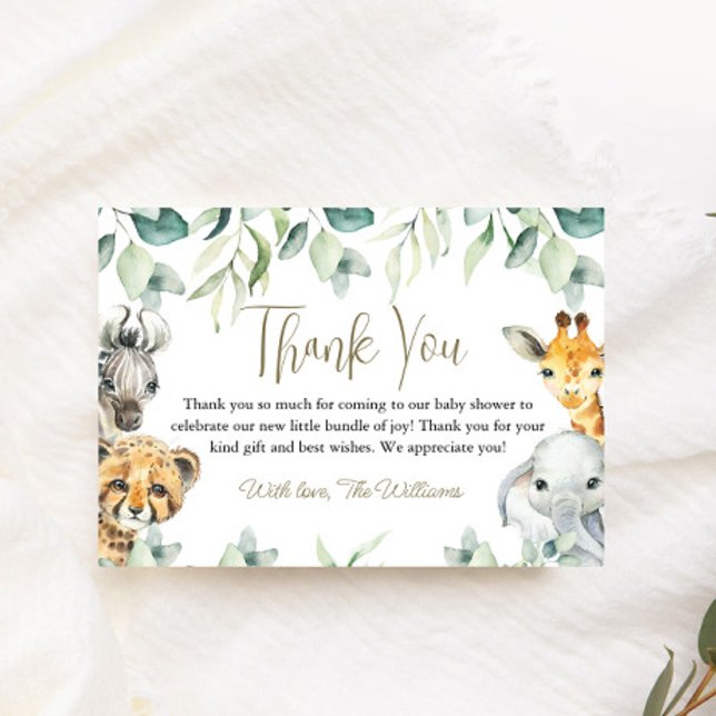 Cartões de Agradecimento para Chá de Bebê Pequeno  (Safari Thank You Cards)