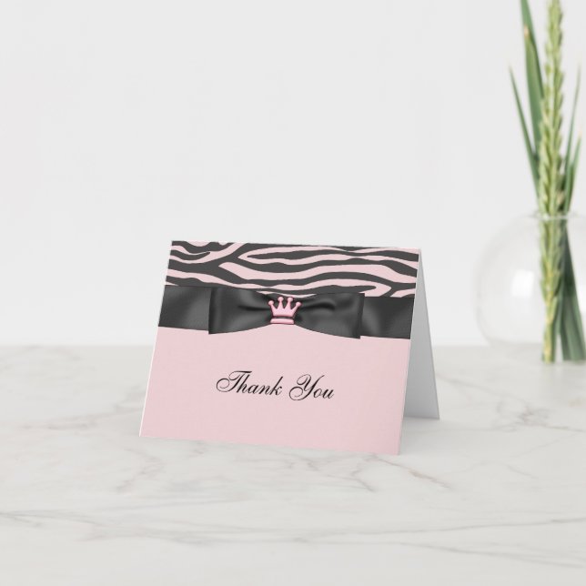 Cartões de Agradecimento Pink Zebra Rosa Princesa  (Frente)
