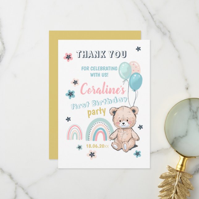 Cartões de agradecimento planos para 1º aniversári (Frente/Verso In Situ)