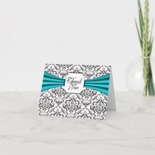 Cartões de Agradecimento Preto Branco Aqua Damask