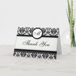 Cartões de Agradecimento Preto e Branco em Damask