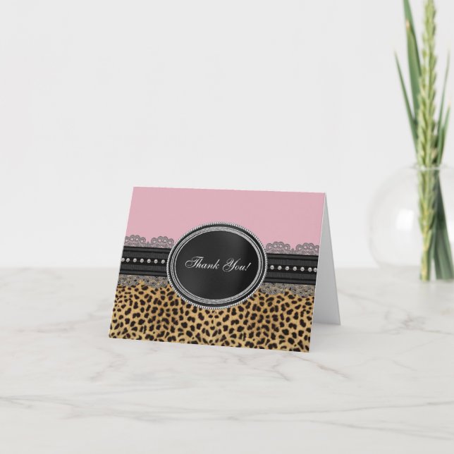 Cartões de agradecimento Pretty Pink Leopard (Frente)