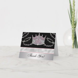 Cartões de Agradecimento Princesa Tiara Preta Rosa