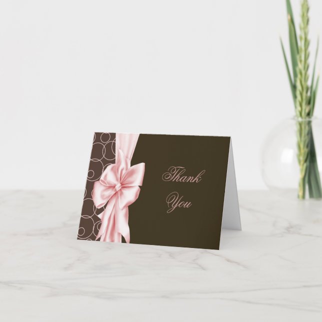 Cartões de Agradecimento Rosa e Marrom Elegantes (Frente)