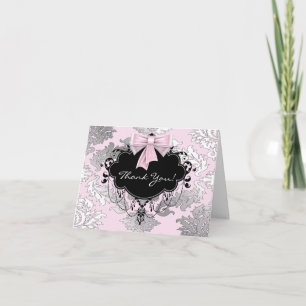 Cartões de Agradecimento Rosa Preto Damasco
