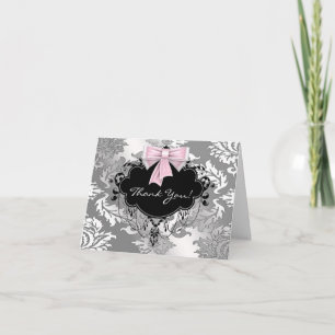 Cartões de Agradecimento Rosa Preto Damasco