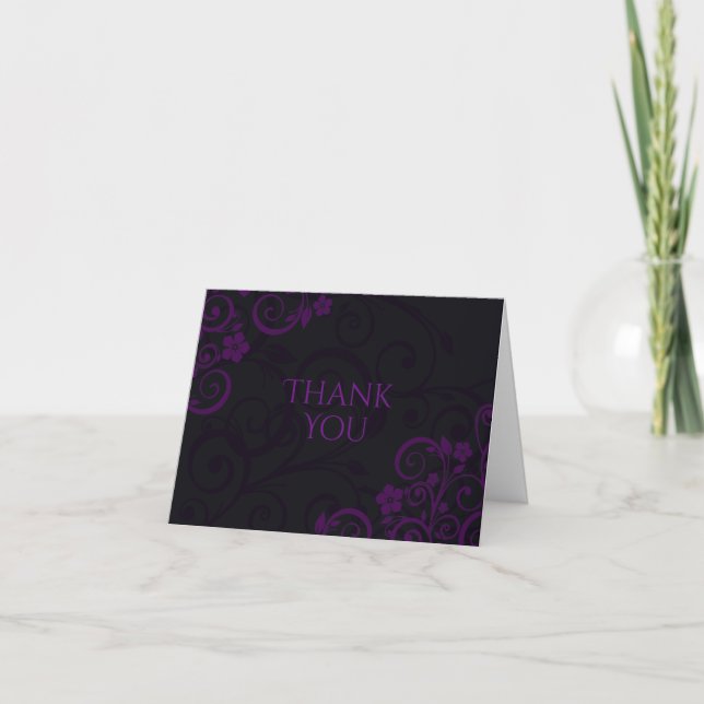 Cartões de Agradecimento Roxo Pluma Gótico (Frente)